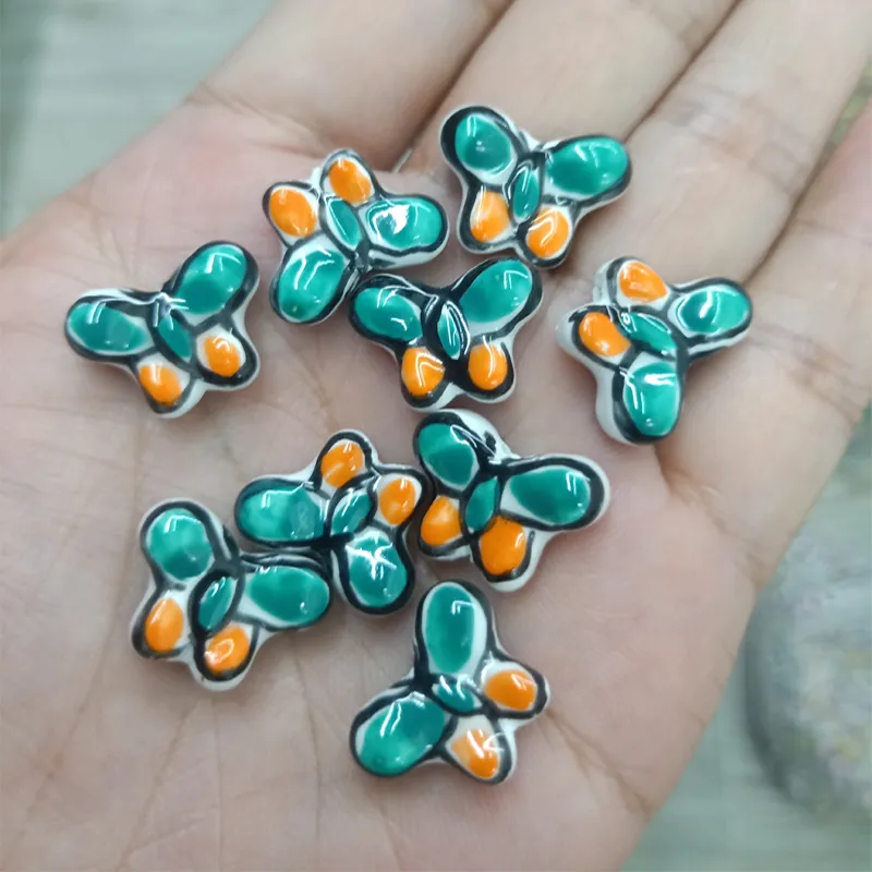 100 Hand Painted Butterfly Ceramic Beads 13x18mm DIY Fashion